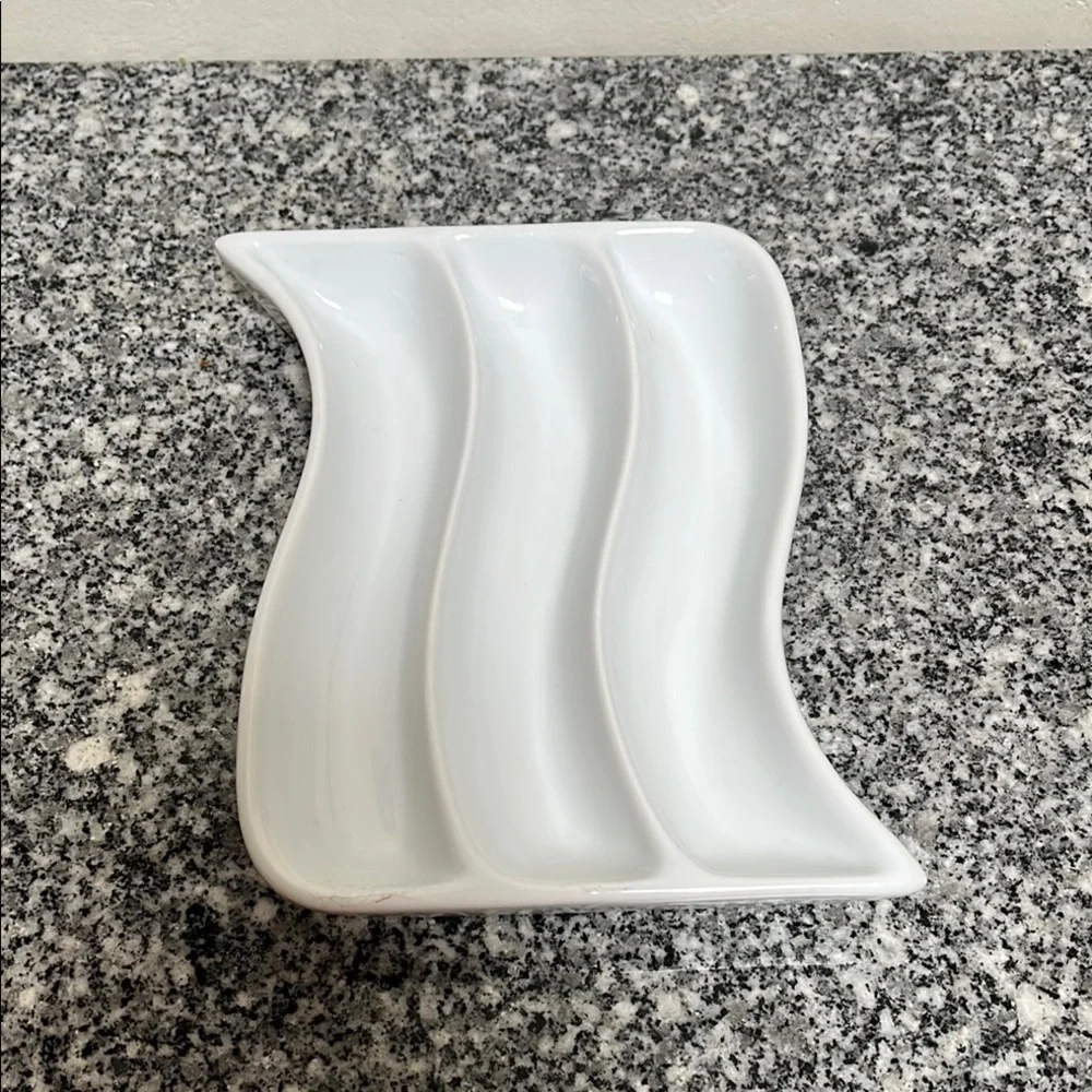 Crate & Barrel White Porcelain Curved Olive Tray